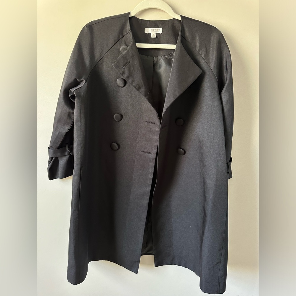 Kenar Black Lightweight Double Breasted Cotton/Poly Blend Trench Coat Medium